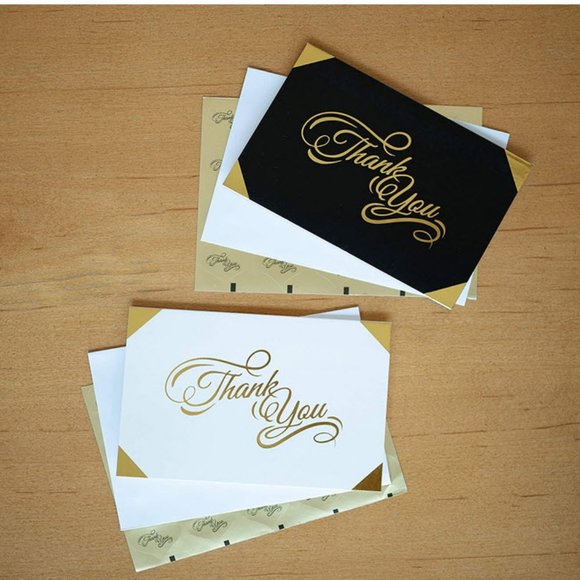 100 Thank You Cards Black, white with gold foil & gold foil sticker seals - Picture 7 of 8